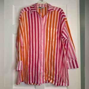 BEACH RIOT Alexa Striped Pink and Orange Button-Up Coverup Top